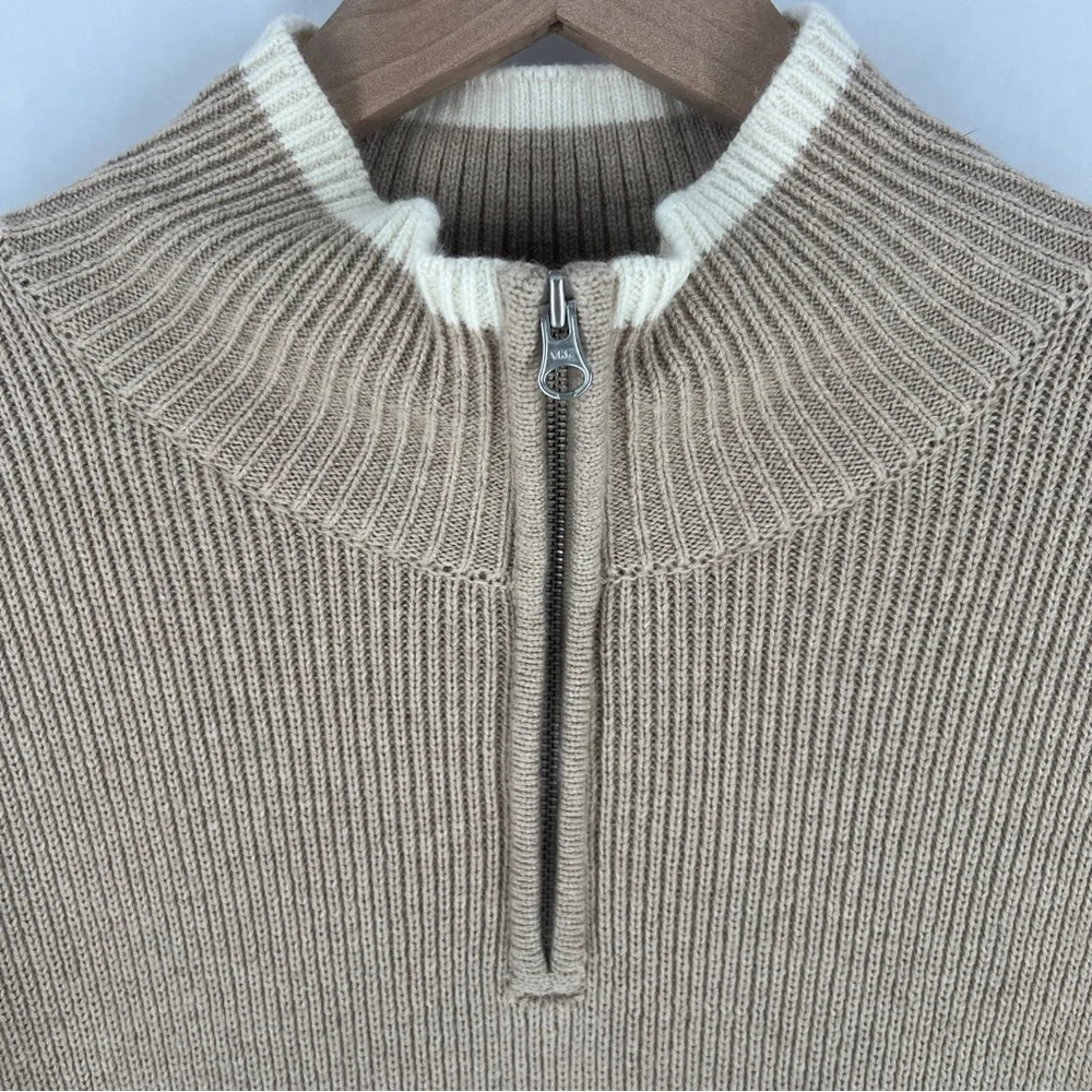 Rails Tessa‎ Sweater Merino Wool Sand Striped Quarter Zip Mock Neck Sweater L